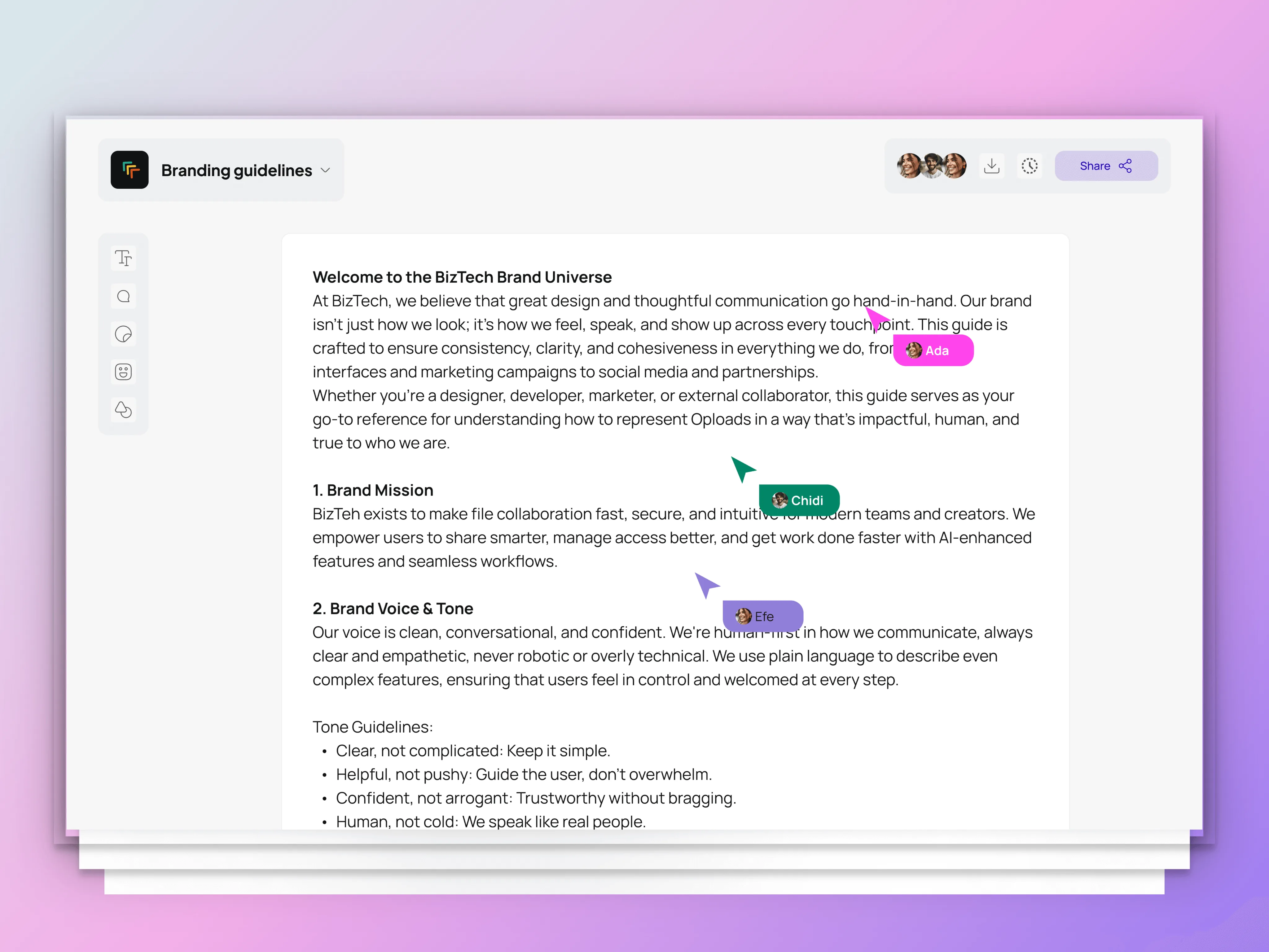 Team collaboration workspace preview